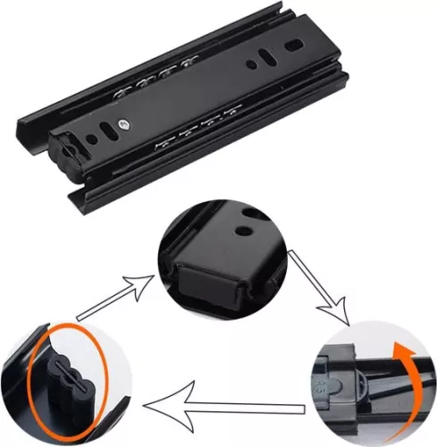Merkloos Ladegeleider, volledig uitschuifbaar, 150 mm ladegeleiders, kogellagers, 150 mm, 3 vouwen, volledig uitschuifbaar, zijmontage, draagvermogen 45 kg, ladegeleider, zwart, 1 paar (2 stuks). (0749652536245)