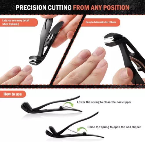 Ergonomische teennagelknipper met schuine kop voor senioren en dikke nagels - hoogwaardige stalen nagelknipper met opvangbakje voor mannen en vrouwen - zwart