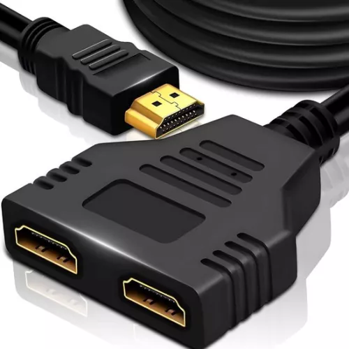 HDMI-splitteradapterkabel 1 mannelijk naar dubbele HDMI 2-weg vrouwelijk – 4K 3D Y-splitterkabel – HDMI-kabel, HDMI-schakelaar en -adapter – HDMI-splitter 1 ingang 2 uitgangen voor twee monitoren – 2-poorts HDMI-splitter – Laptop, tv, monitor 1080p LED