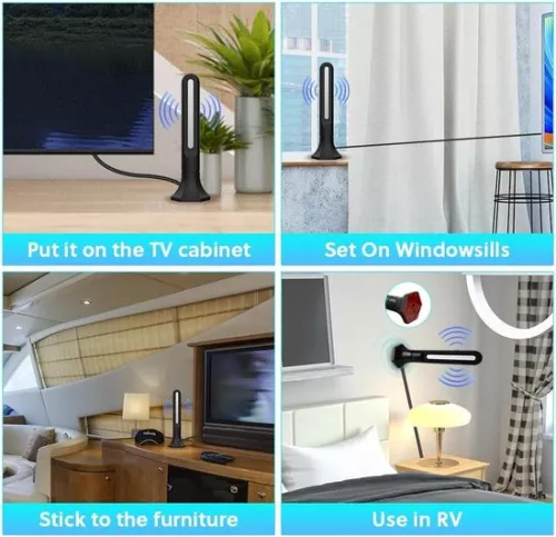 merkloos TNT HD TV-antenne - Krachtige digitale HDTV-antenne met signaalversterker - Bereik van 400 km - 360° draaibaar - Draagbaar - 4K 1080P VHF - Gratis ontvangst. (8785309312888)