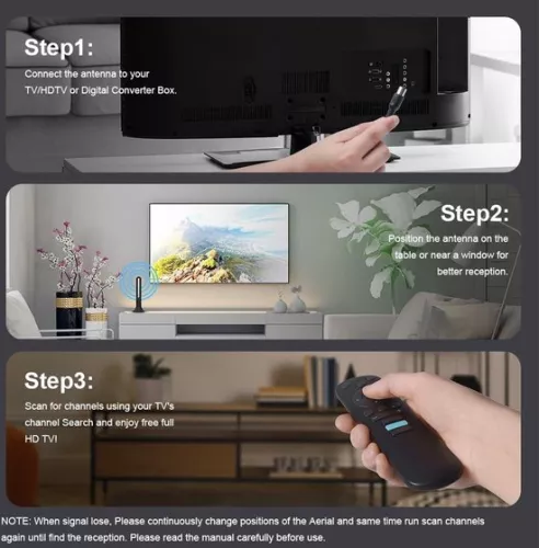 TNT HD TV-antenne - Krachtige digitale HDTV-antenne met signaalversterker - Bereik van 400 km - 360° draaibaar - Draagbaar - 4K 1080P VHF - Gratis ontvangst.