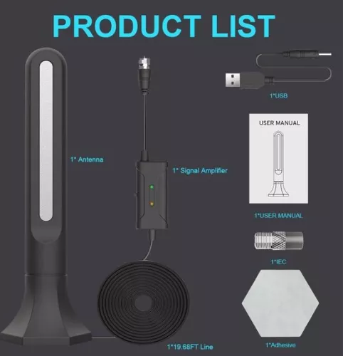 merkloos TNT HD TV-antenne - Krachtige digitale HDTV-antenne met signaalversterker - Bereik van 400 km - 360° draaibaar - Draagbaar - 4K 1080P VHF - Gratis ontvangst. (8785309312888)