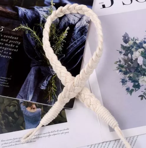 merkloos Set van 2 gordijnbanden - 60 cm gordijnkoord met gesp - handgeweven gordijnbanden - gedraaide gordijnbanden - met haken - geschikt voor thuis, kantoor, woonkamer en slaapkamer (8410900123730)