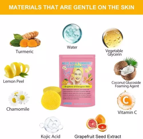 merkloos 40 reinigingspads met kurkuma en kojiczuur - Gecomprimeerde pads met kurkuma en kojiczuur - Verwijdert pigmentvlekken - Koreaanse huidverzorging (6151903472433)