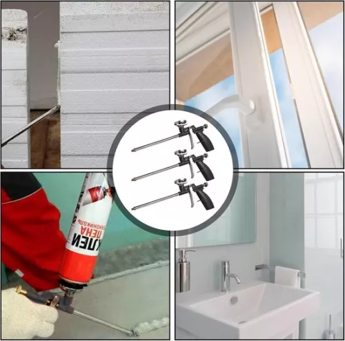 merkloos 3-delige PU-schuimpistoolset voor professioneel gebruik - montageschuimpistool voor constructieschuim - zwart. (6152316547565)