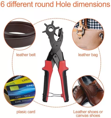 merkloos 45 mm perforator met 6-voudige perforator - ronde, scherpe perforator voor revolvers - hendeloverbrenging - riemkaart voor horlogebandjes (8785304996021)