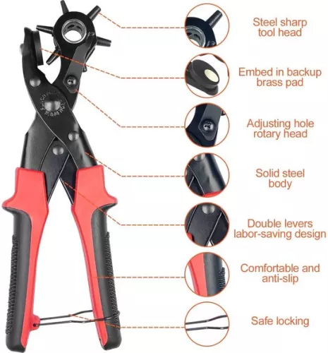 merkloos 45 mm perforator met 6-voudige perforator - ronde, scherpe perforator voor revolvers - hendeloverbrenging - riemkaart voor horlogebandjes (8785304996021)