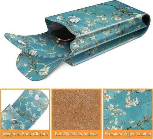 merkloos Dubbele brillenkoker met karabijnhaak - draagbaar - veganistisch leer - 1 stuk (9503397973489)