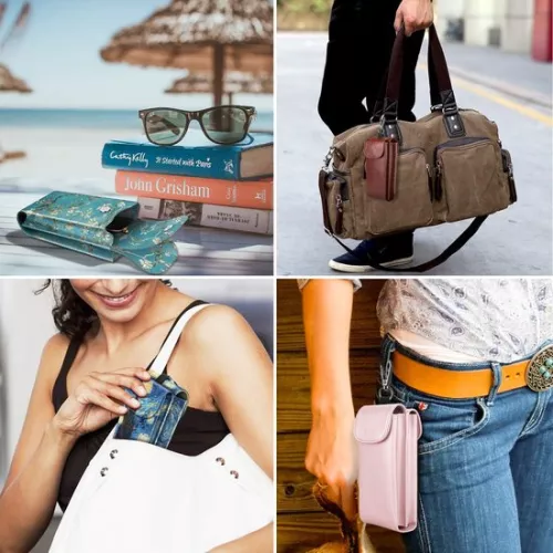 Dubbele brillenkoker met karabijnhaak - draagbaar - veganistisch leer - 1 stuk