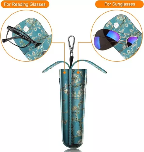 merkloos Dubbele brillenkoker met karabijnhaak - draagbaar - veganistisch leer - 1 stuk (9503397973489)