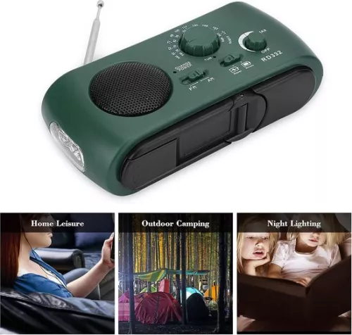 merkloos Timé Solar Emergency Radio - Survival Radio - Radio met opwindmechanisme - Opwindbaar op zonne-energie - Noodpakket/Rampenrugzak - met zaklamp en powerbank (6096549468450)