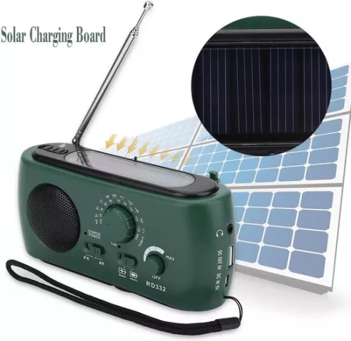 Timé Solar Emergency Radio - Survival Radio - Radio met opwindmechanisme - Opwindbaar op zonne-energie - Noodpakket/Rampenrugzak - met zaklamp en powerbank