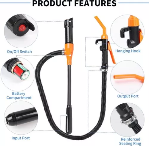 Merkloos Allecto Plus - Accu-aangedreven elektrische brandstofpomp voor vloeistofoverdracht - 24 liter/min - draagbaar - oliepomp voor benzine - elektrische sifonpomp (8785330298076)