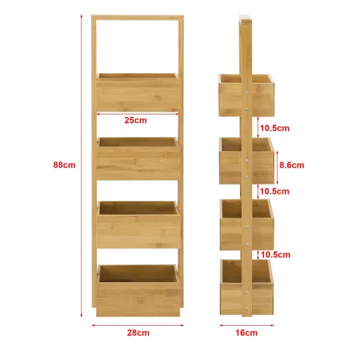 In And OutdoorMatch In And OutdoorMatch Opbergrek Delaney - Staand rek - Met 4 manden - Bamboe - Minimalistisch design (67817)