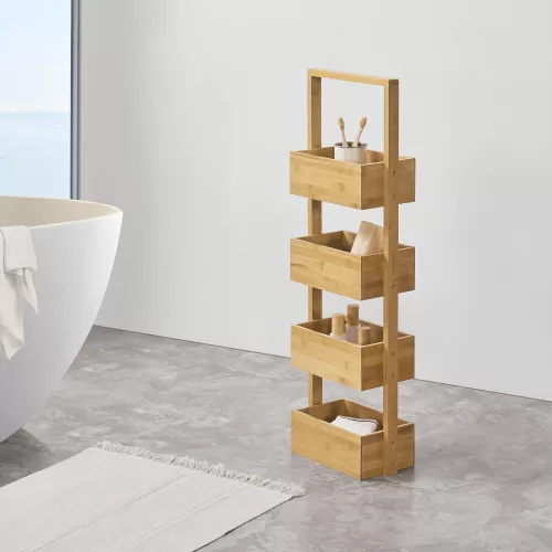 In And OutdoorMatch In And OutdoorMatch Opbergrek Delaney - Staand rek - Met 4 manden - Bamboe - Minimalistisch design (67817)