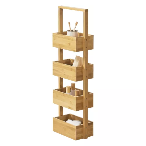 In And OutdoorMatch In And OutdoorMatch Opbergrek Delaney - Staand rek - Met 4 manden - Bamboe - Minimalistisch design (67817)