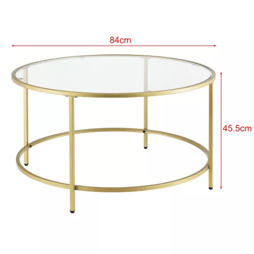 In And OutdoorMatch In And OutdoorMatch Salontafel Leila - Rond Glas en Metaal - 45,5xØ84 cm - Goud - Stijlvol Design (68394)