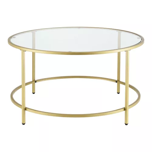 In And OutdoorMatch In And OutdoorMatch Salontafel Leila - Rond Glas en Metaal - 45,5xØ84 cm - Goud - Stijlvol Design (68394)