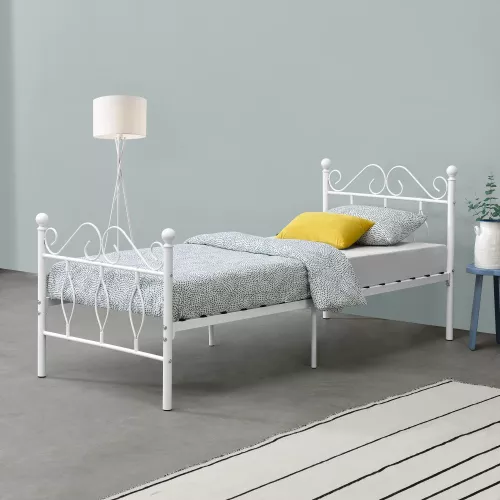 In And OutdoorMatch In And OutdoorMatch Metalen Bed Yvonne - Staal - Met Bedbodem - 90x200 cm - Wit - Snelle Montage (68624)
