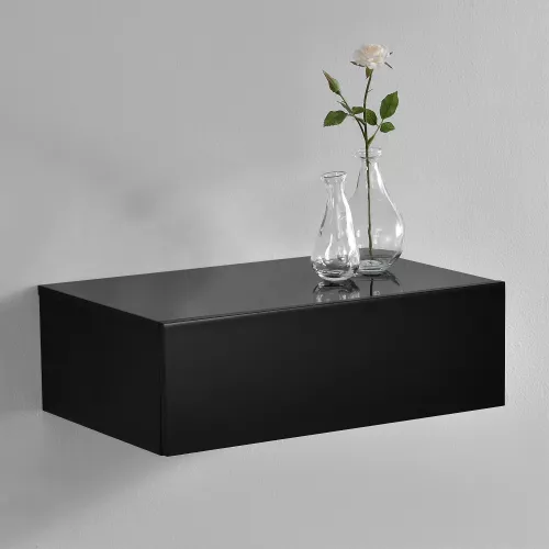 In And OutdoorMatch In And OutdoorMatch Wandplank Kasey - Met Lade - Zwevend - 46x30x15 cm - Zwart Glanzend - Stijlvol Plank (69488)