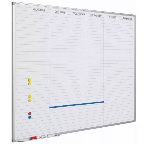 Whiteboard Deluxe Nathanael - Emaille staal - Weekplanner - Maandplanner - Jaarplanner - Magnetisch - Wit - Nederlands - 60x90cm