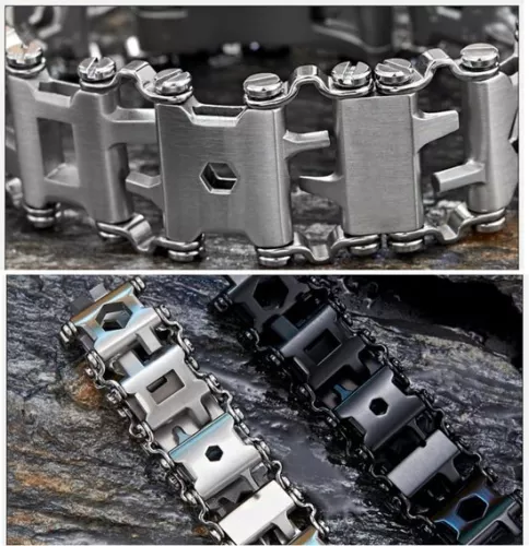 merkloos Multifunctionele armband voor buiten - schroevendraaier, blikopener, flesopenersleutel - 29-in-1 roestvrijstalen armband - draagbaar - overlevingsuitrusting (8785301863043)