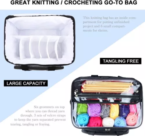 Merkloos Wol opbergzak, breizak voor het opbergen van garen voor breien, haken, strengen garen, breinaalden (tot 35,5 cm) (paars) (7595980206472)